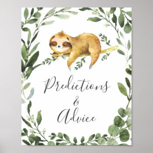 Sloth Baby shower voorspellingen en advies teken Poster