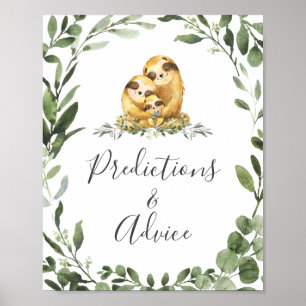 Sloth Baby shower voorspellingen en advies teken Poster