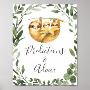 Sloth Baby shower voorspellingen en advies teken Poster