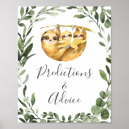 Sloth Baby shower voorspellingen en advies teken Poster (Voorkant)