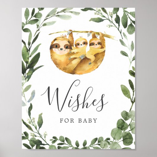Sloth Baby shower wensen voor Baby sign Poster (Voorkant)