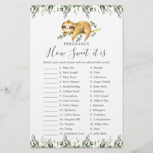 Sloth Baby shower Zwangerschap Hoe lief het is spe (Voorkant)