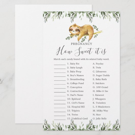 Sloth Baby shower Zwangerschap Hoe lief het is spe (Voorkant / Achterkant)