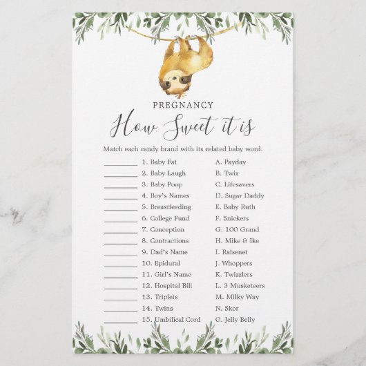 Sloth Baby shower Zwangerschap Hoe lief het is spe (Voorkant)