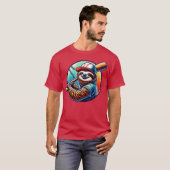 Sloth Baseball Player Funny Sports Design boy frie T-shirt (Voorkant volledig)