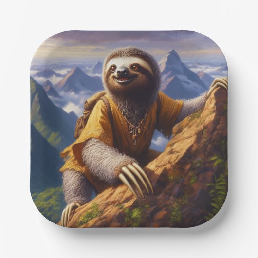Sloth bergbeklimmen papieren bordje (Voorkant)