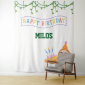 Sloth Birthday Backdrop Personalized Tapestry Wandkleed (In situ)