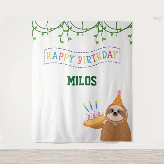 Sloth Birthday Backdrop Personalized Tapestry Wandkleed (Voorkant)