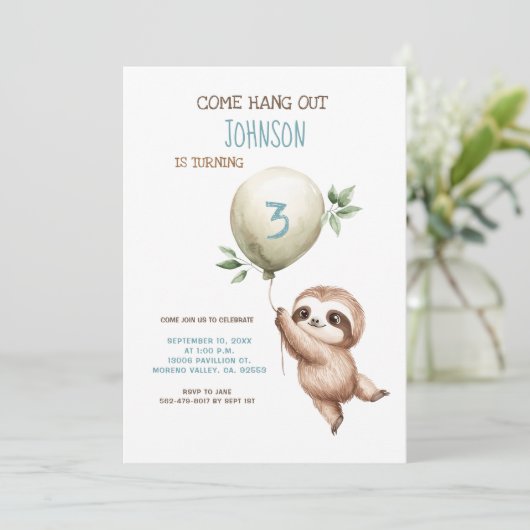 Sloth Birthday Come Hang Out 1st Birthday Kaart (Staand voorkant)