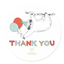Sloth Birthday Dank u Klassieke ronde Sticker
