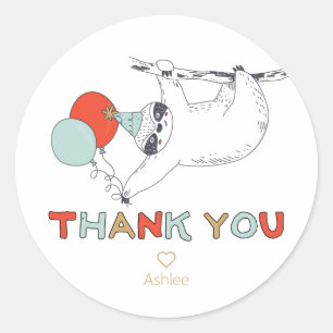 Sloth Birthday Dank u Klassieke ronde Sticker