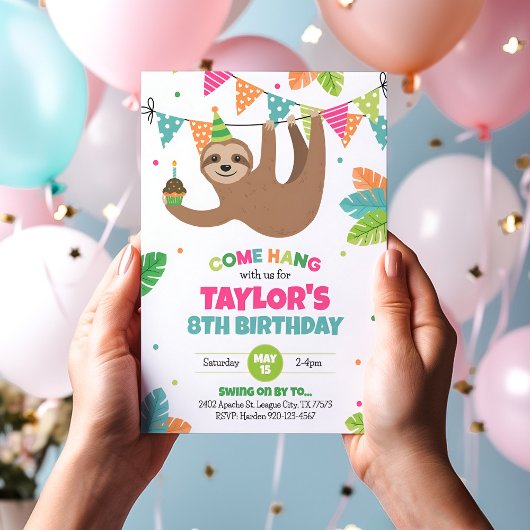 Sloth Birthday Invitation, Sloth Party Invitation Kaart