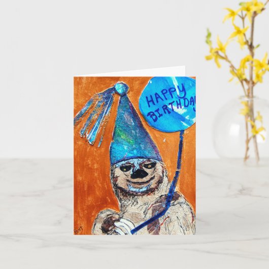 Sloth Birthday Kaart (Gele Bloem)