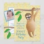 Sloth Birthday Party Hang uit met foto's van kinde Kaart (Voorkant / Achterkant)
