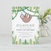 Sloth Birthday Party in Blue and White Kaart (Staand voorkant)