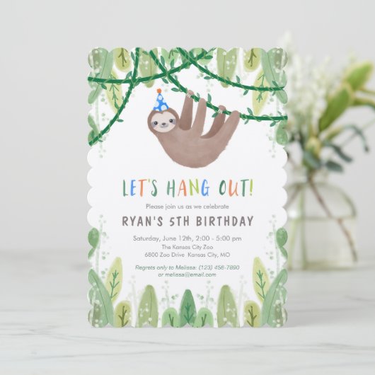 Sloth Birthday Party in Blue and White Kaart (Staand voorkant)