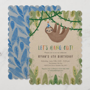 Sloth Birthday Party in Blue and White Kaart