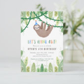 Sloth Birthday Party in Blue and White Kaart (Staand voorkant)