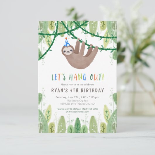 Sloth Birthday Party in Blue and White Kaart (Staand voorkant)