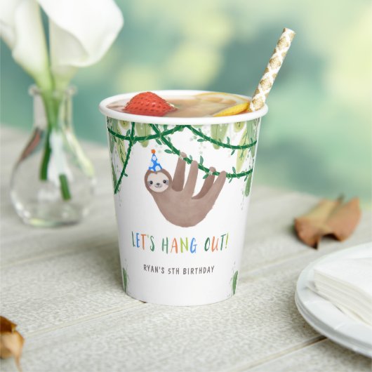 Sloth Birthday Party in Blue and White Papieren Bekers (Insitu)