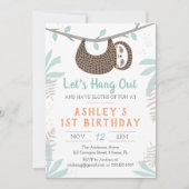 Sloth Birthday Party Invitation Kaart (Voorkant)
