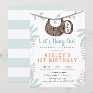 Sloth Birthday Party Invitation Kaart
