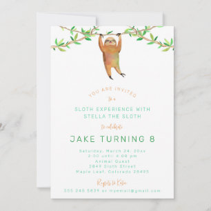 Sloth Birthday Party Invitation Kaart