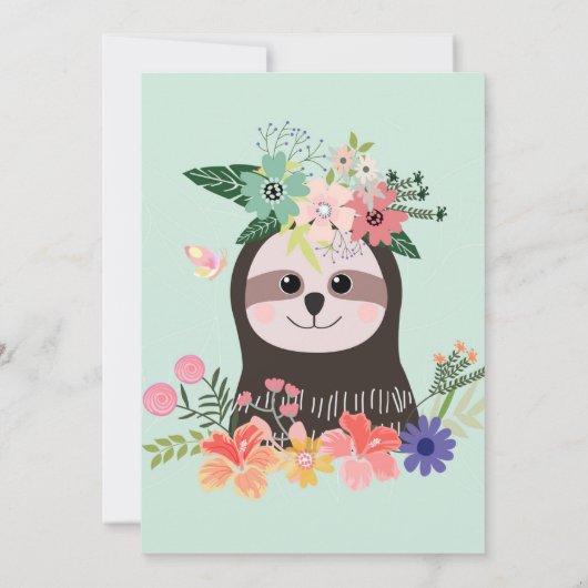 Sloth Birthday Party Invitation Kaart (Achterkant)