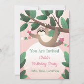Sloth Birthday Party Invitation Kaart (Voorkant)