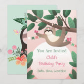 Sloth Birthday Party Invitation Kaart (Voorkant / Achterkant)