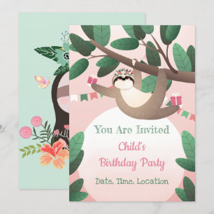 Sloth Birthday Party Invitation Kaart