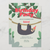 Sloth Birthday Party Kaart (Voorkant / Achterkant)
