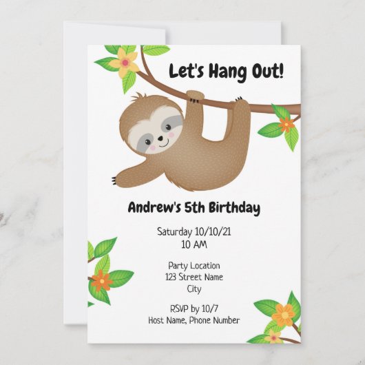 Sloth Birthday Uitnodiging (Voorkant)