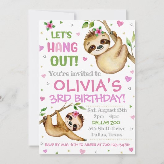 Sloth Birthday Uitnodiging | Slote uitnodiging (Voorkant)