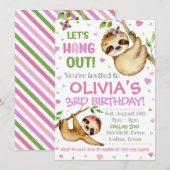 Sloth Birthday Uitnodiging | Slote uitnodiging (Voorkant / Achterkant)
