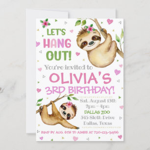 Sloth Birthday Uitnodiging   Slote uitnodiging