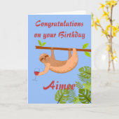 Sloth BirthdayGefeliciteerd Gevouwen Wenskaart Kaart (Gele Bloem)