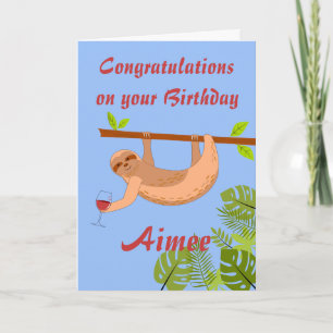 Sloth BirthdayGefeliciteerd Gevouwen Wenskaart Kaart