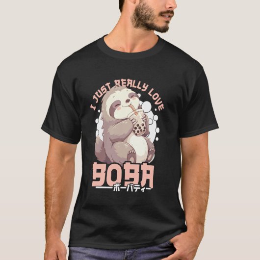 Sloth Boba Tea Kawaii Bubble Tea Sloth Anime Neko  T-shirt (Voorkant)