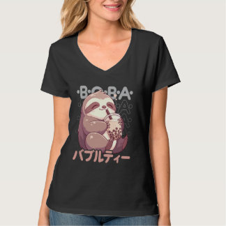 Sloth Boba Tea Kawaii Bubble Tea Sloth Anime Neko  T-shirt