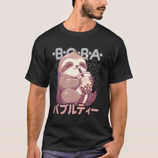 Sloth Boba Tea Kawaii Bubble Tea Sloth Anime Neko T-shirt (Voorkant)