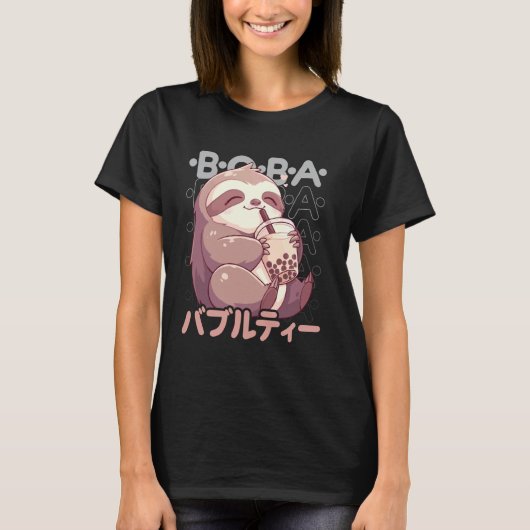 Sloth Boba Tea Kawaii Bubble Tea Sloth Anime Neko  T-shirt (Voorkant)