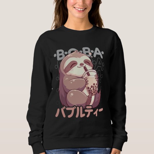Sloth Boba Tea Kawaii Bubble Tea Sloth Anime Neko  Trui (Voorkant)