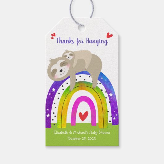Sloth Boho Rainbow Gender Neutral Cute Baby shower Cadeaulabel (Voorkant)