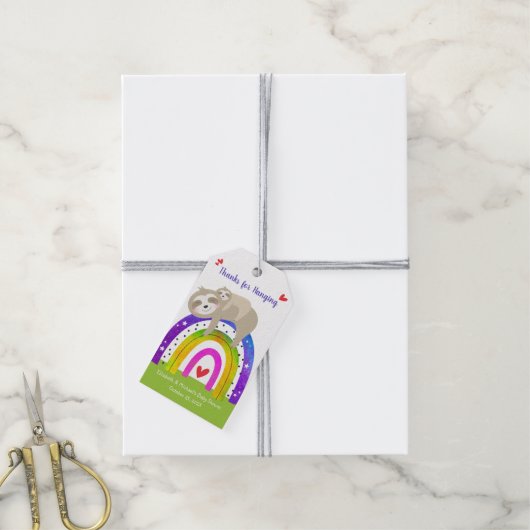 Sloth Boho Rainbow Gender Neutral Cute Baby shower Cadeaulabel (Met Touw)