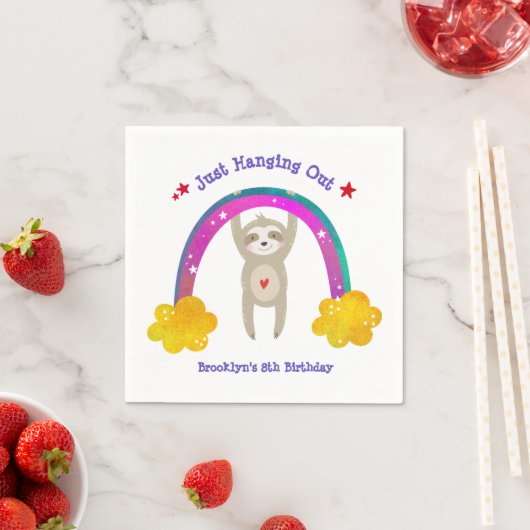 Sloth Boho Rainbow Verjaardag Schattige Kawaii Wit Servet (Insitu)