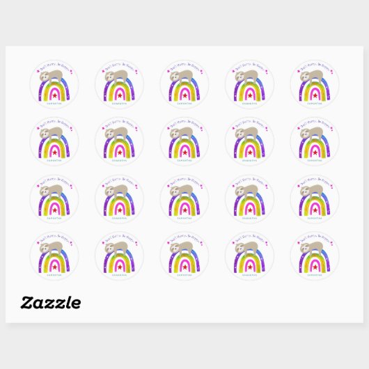 Sloth Boho Rainbow Wees niet gehaast om Schattige  Ronde Sticker (Vel)