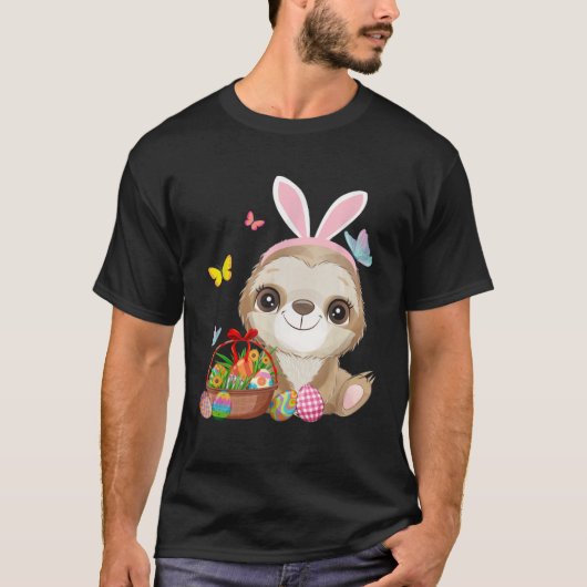 Sloth Bunny Easter Eggs Hunting Rabbit Sloth Happy T-shirt (Voorkant)