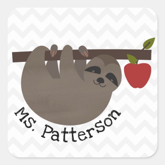 Sloth Chevron Apple Teacher Vierkante Sticker (Voorkant)
