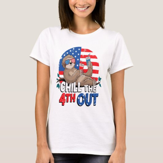 Sloth Chill the 4th out Patriotic USA T-shirt (Voorkant)